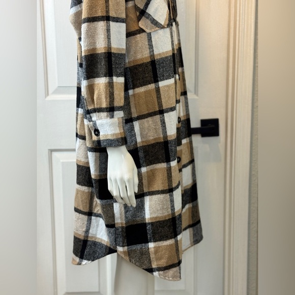 Warm Plaid Long Sleeve Flannel Dress Polyester Thick Material Brown Black Size L - Picture 7 of 16